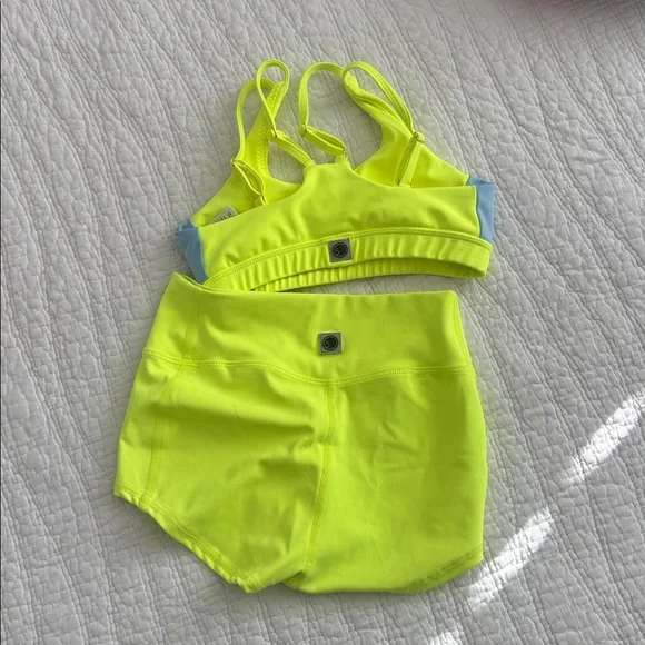 Neon Yellow and Blue Dance Bra and Shorts Set - Picture 2 of 4